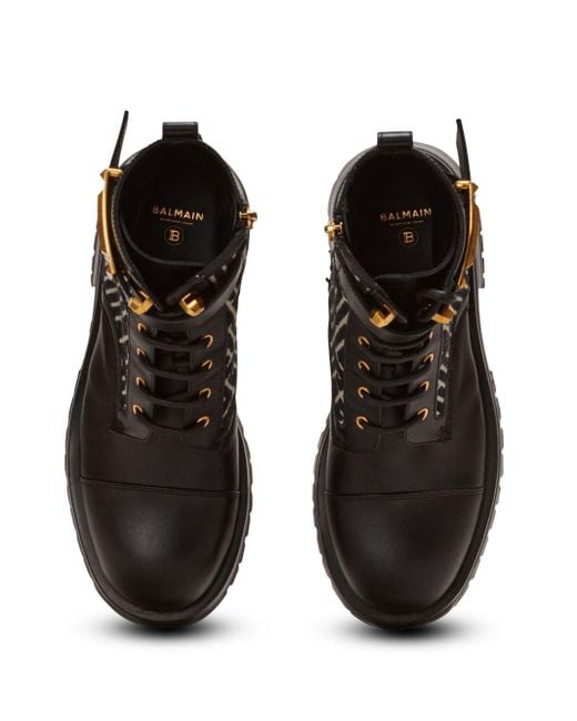 Balmain Charlie モノグラム レザーブーツ Black