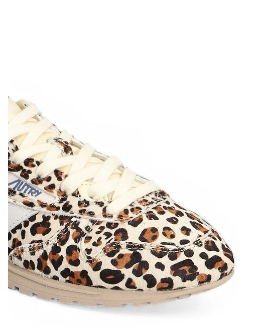 Autry White Windspin Low Leopard-Print Leather Sneakers