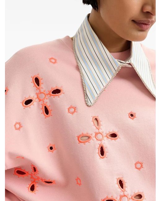 Essentiel Antwerp Pink Floral-Pattern Embroidered Sweatshirt