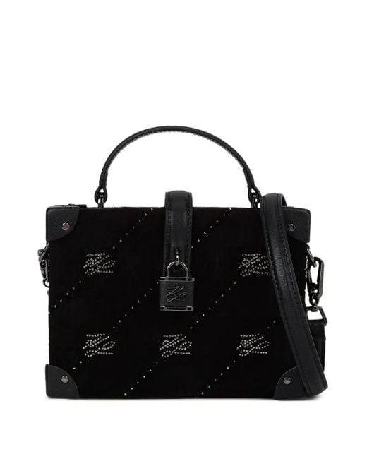 Karl Lagerfeld Black K/Autograph Padlock Rhinestone Trunk Bag