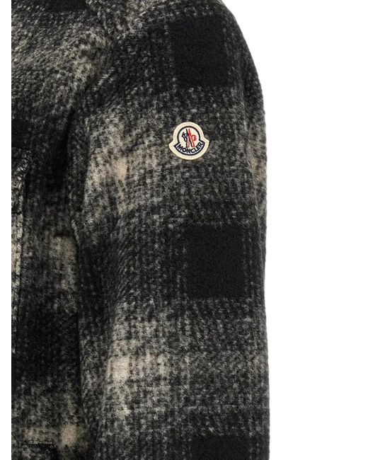 Moncler Black Check Jersey Zip-Up Shirt for men