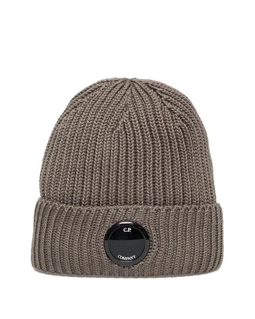 C P Company Brown Merino Wool Lens Beanie