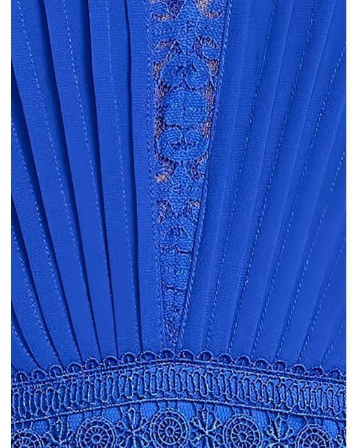 Tadashi Shoji Blue Nyssa Lace-Panelled Pleated Midi Dress