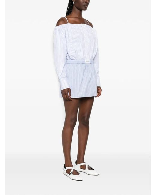 Alexander Wang White Striped Off-Shoulder Mini Dress