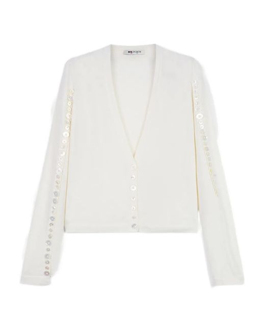 Ports 1961 White Sequin-Embellished Button Cardigan