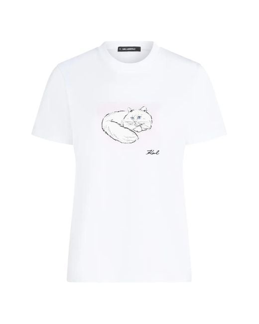 Karl Lagerfeld White Portrait-Print T-Shirt