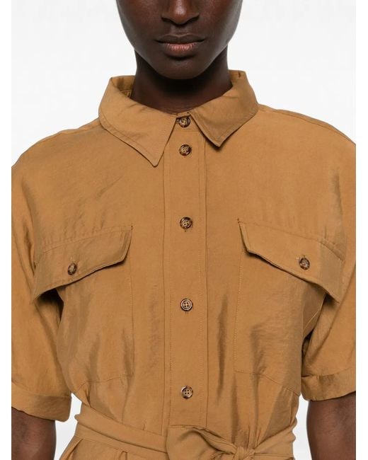 MAISON 123 Natural Belted Button-Front Shirt Dress