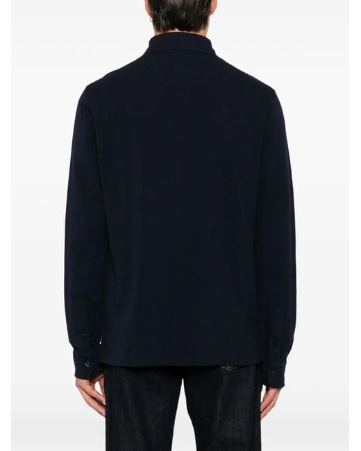 Etro Blue Logo-Embroidered Long-Sleeve Polo Shirt for men