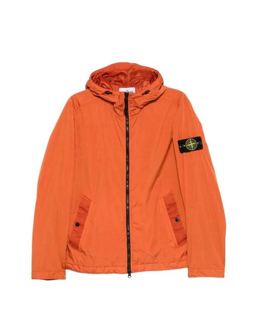 Stone Island Orange Logo-Patch Hooded Jacket for men