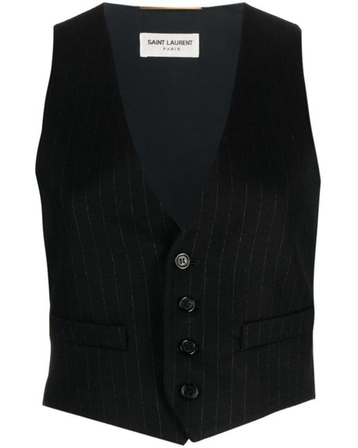 Saint Laurent Black Pinstripe-pattern Wool Vest