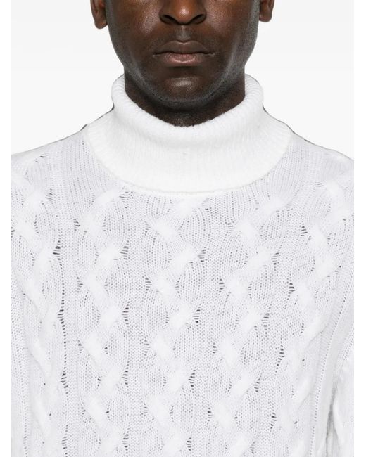 Gran Sasso White Cable-Knit Roll-Neck Sweater for men