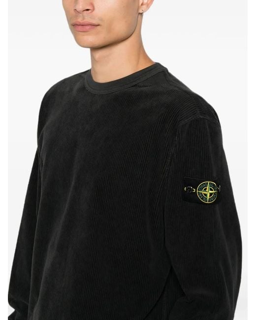 Stone Island Black Corduroy-Texture Compass-Patch Sweater for men