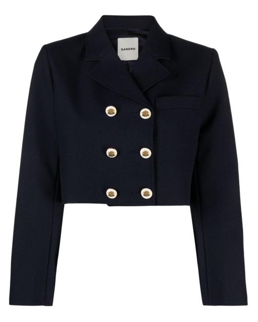 Sandro Blue Cropped Double-breasted Blazer