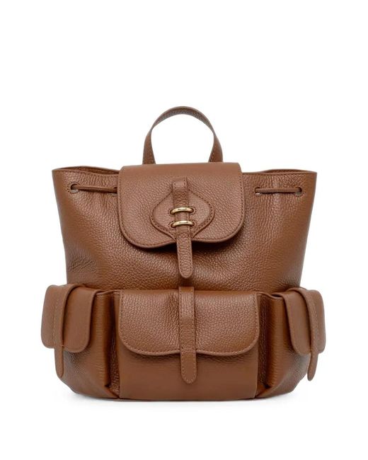 Coccinelle Brown Medium Mavery Pocket Grained-Leather Backpack