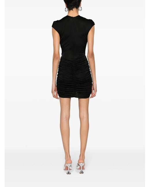 David Koma Black Floral-Detailed Ruched Minidress
