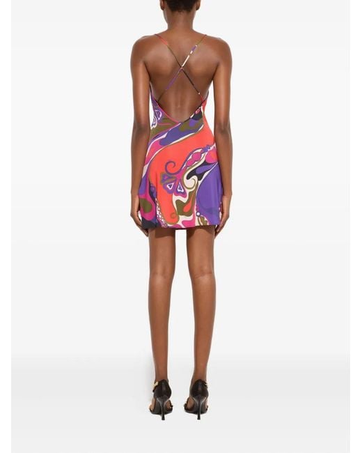 Emilio Pucci Red Orchidee Print Short Jersey Dress