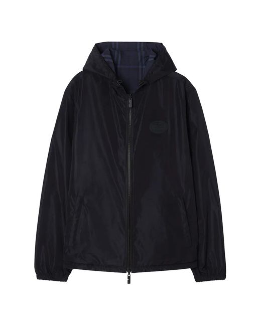 Burberry Blue Newport Reversible Plaid Hooded Jacket for men