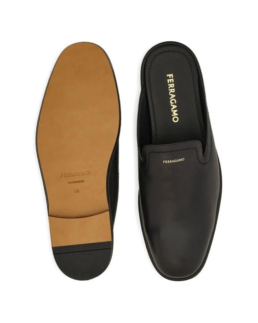 Ferragamo Black Leather Mules for men