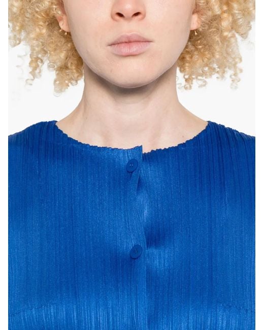 Pleats Please Issey Miyake Blue Pleated Button-Front Jacket