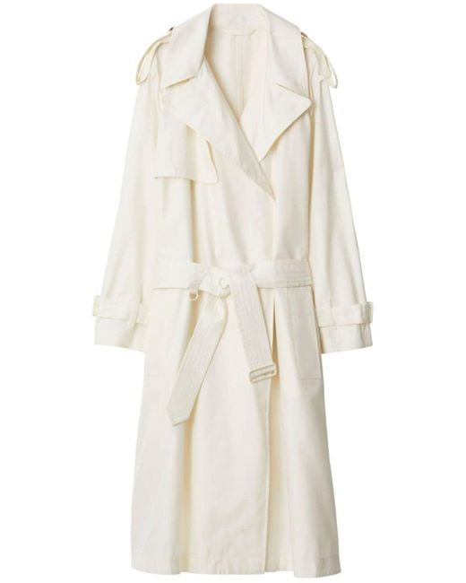 Burberry White Double-breasted Belted Trench Coat