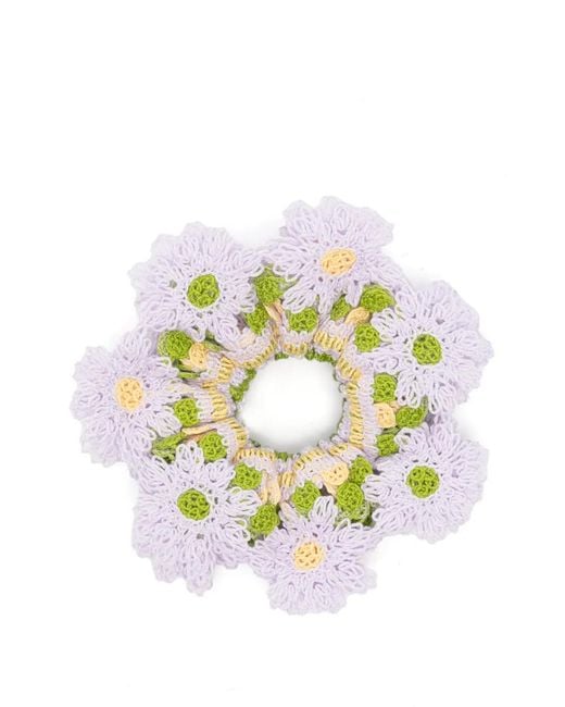 Fendi Metallic Crochet Floral-Patch Scrunchie