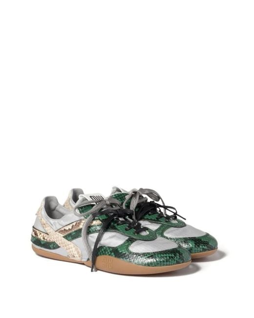 Miu Miu Green Snakeskin-Leather Sneakers