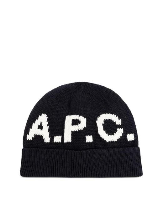 A.P.C. Black Lettering Knitted Beanie
