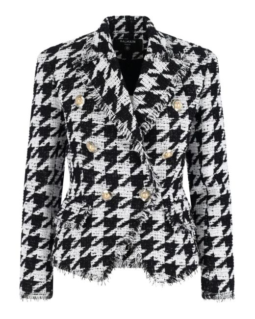 Balmain Blazer Met Pied-De-Poule Print En Franje in het Black