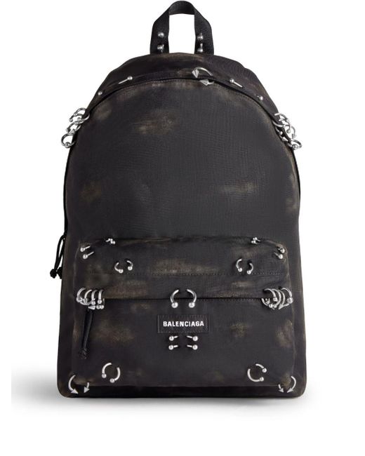 Balenciaga Black Piercing-embellished Distressed-finish Backpack for men