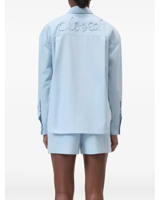 Closed Blue Embroidered Oversized Shirt
