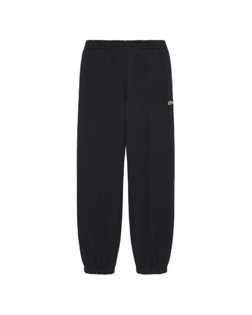 Lacoste Black Logo-Patch Pintuck Track Pants for men