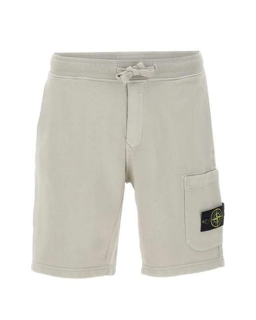 Stone Island Gray Drawstring-Fastening Cotton Shorts for men