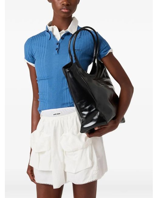 Miu Miu Blue Logo-Plaque Polo Top