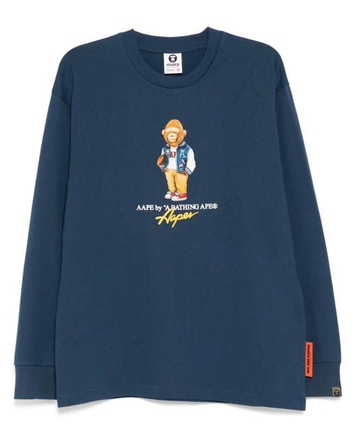 Aape By A Bathing Ape Blue Graphic-Print Long-Sleeves T-Shirt for men