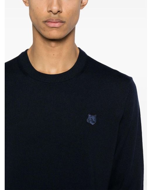 Maison Kitsuné Blue Fox-Motif Wool Jumper for men
