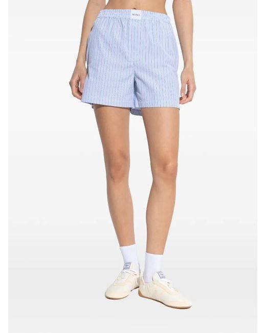 The Attico Blue Striped-pattern Elasticated Mini Shorts