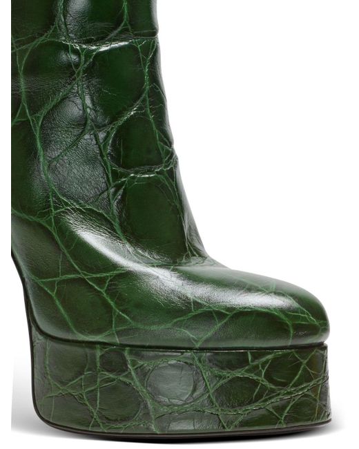 Balmain Green Croc-embossed Platform Brune Ankle Boots
