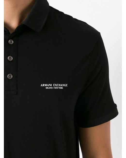 ARMANI EXCHANGE Black Logo-Print Polo Shirt for men