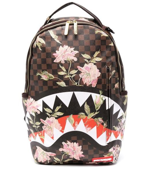 Sprayground Brown Shark Teeth-print Zip-up Backpack for men