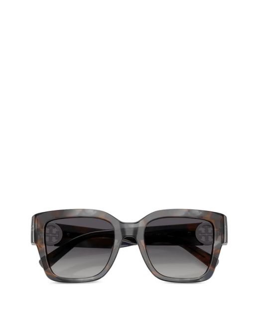 Tory Burch Gray Double T Square-Frame Sunglasses