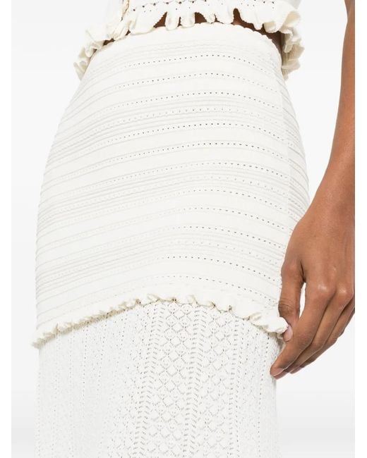 Sandro White Pointelle-Knit Ruffled Midi Skirt