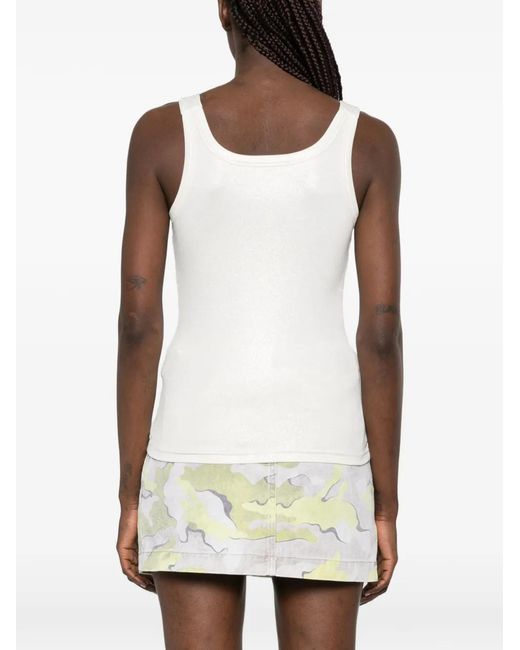 Versace Jeans Couture White Buckle-Detail Metallic-Finish Top