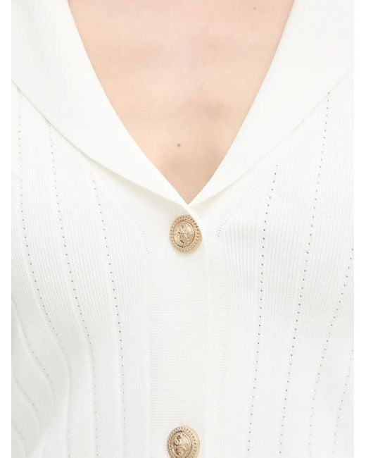 Guess White Ribbed Buttoned Cardigan