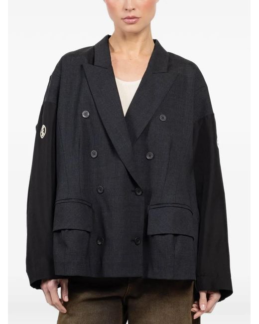 Ibrigu Black Jacquard Double-Breasted Jacket