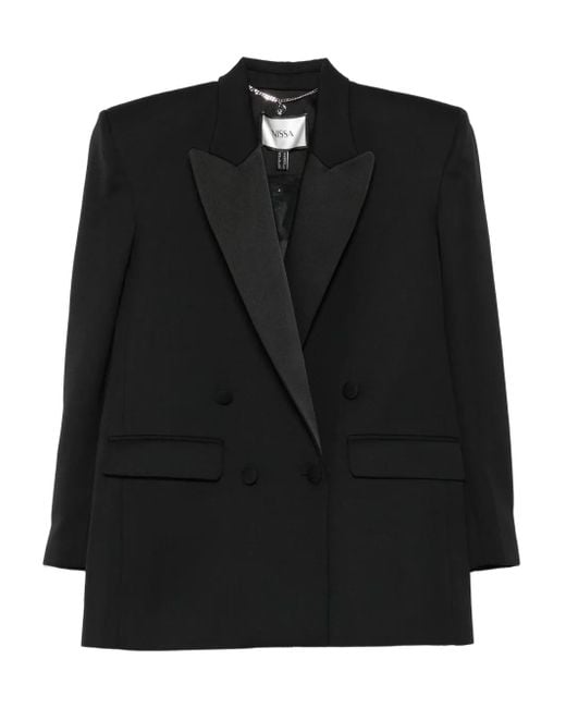 Nissa Black Shawl-Lapel Double-Breasted Blazer
