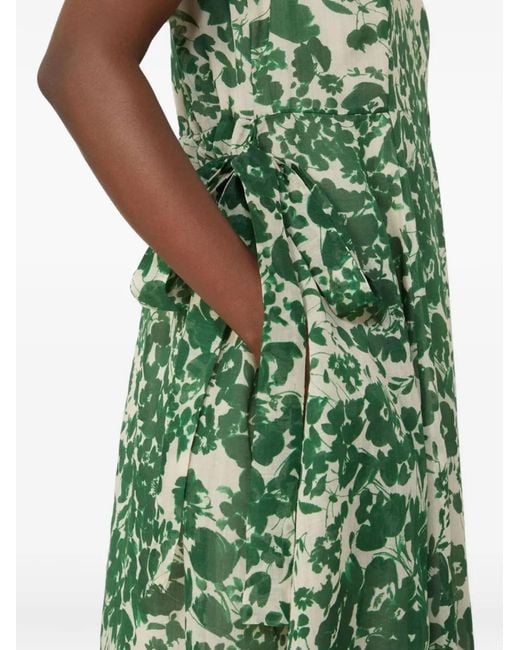 Max Mara Green Floral-Pattern Midi Dress