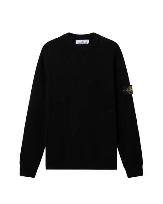 Stone Island Black Logo-Patch Ribbed-Knit Sweater for men