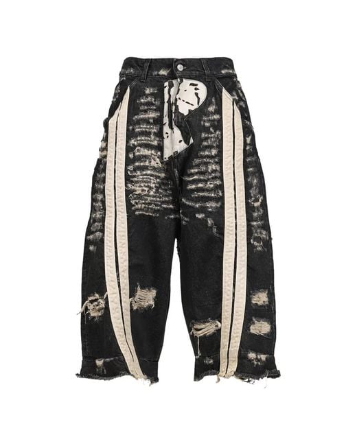 RRR123 White Distressed Side-Stripe Shorts for men