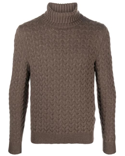 Fedeli Grob Gestrickter Rollkragenpullover in Brown für Herren