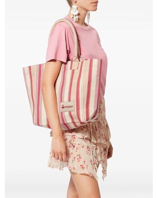 Isabel Marant Women's Pink Small Yenky Striped Tote Bag